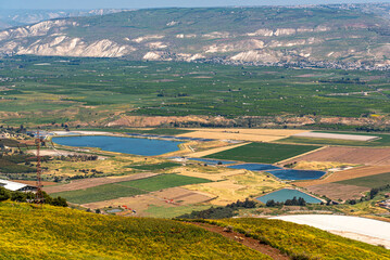Fototapeta na wymiar View of the Jordan Valley from the ruins of Belvoir Fortress - Kokhav HaYarden National Park in Israel. 