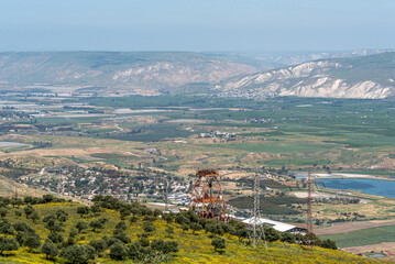 View of the Jordan Valley from the ruins of Belvoir Fortress - Kokhav HaYarden National Park in Israel. 
