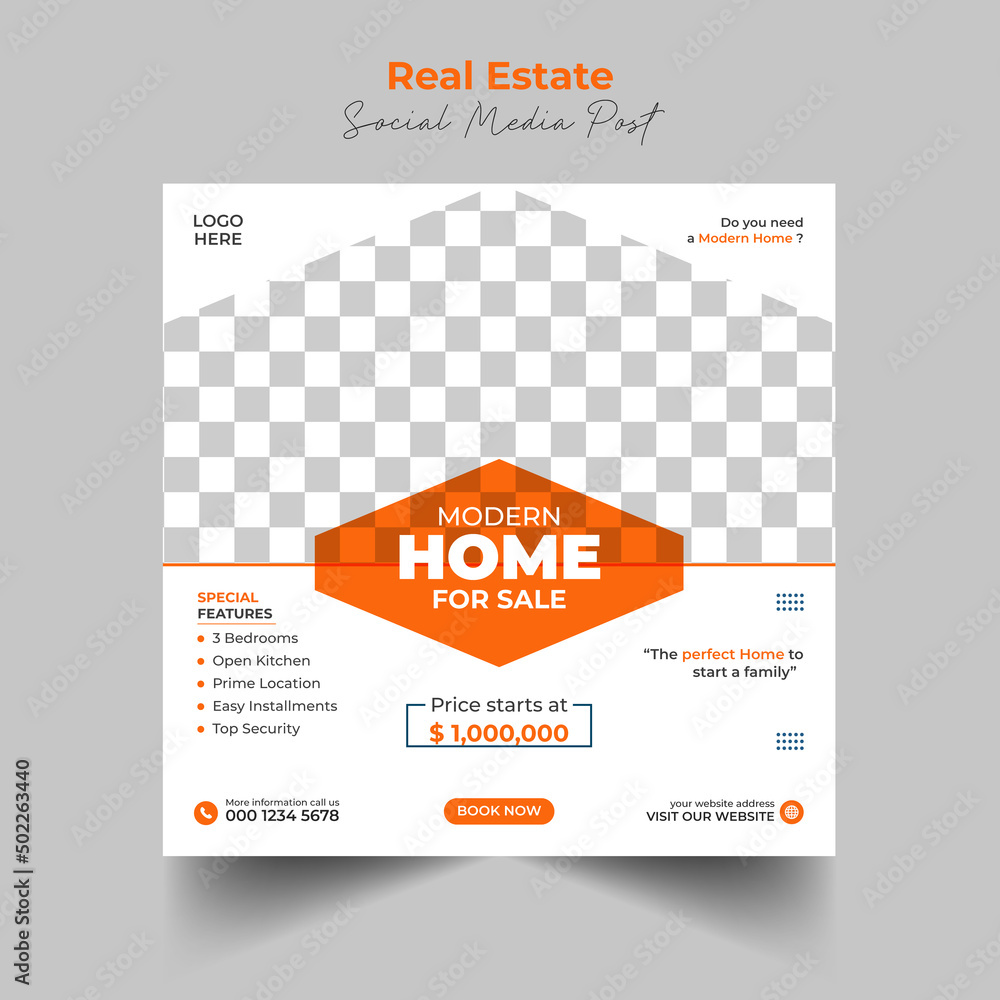 Wall mural modern home for sale real estate social media post template premium vector