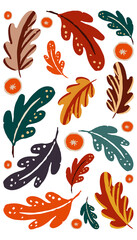 Autumn design in flat style, natural fall elements. Hand-drawn clipart with fall and orange. Magic Isolated vector illustration on white background for postcards, textiles, websites and social media