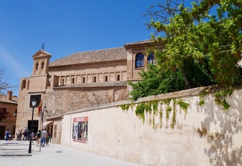 Panoramic view of Transito synagogue housing Sefardi museum in Jewish quarter of Toledo, Castile La...