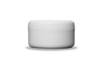 mockup of white plastic cosmetic jar for face cream on white isolated background with shadow