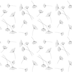 Seamless background of vector dandelions on white.