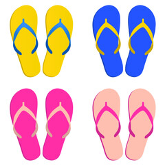 Flip flip vector icon, summer beach slippers, sea sandal set, cartoon footwears. Colorful vector illustration