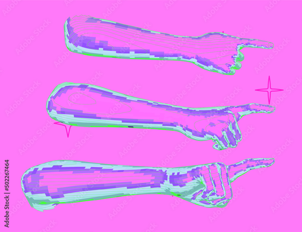 Poster set of 3d low-poly hands showing different gestures.