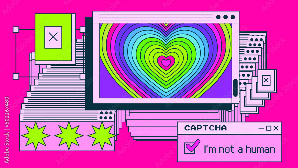 Poster Retrowave style desktop screen with different user interface elements: message boxes and tabs.