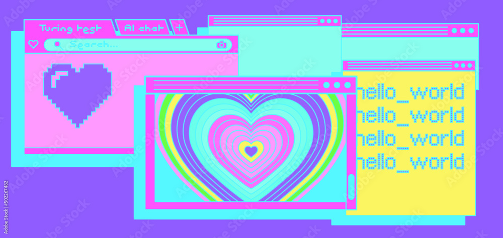 Fototapete Retrowave style desktop screen with different user interface elements: message boxes and tabs.