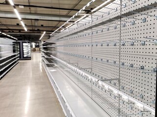 New trade equipment, shelves and racks, in a new supermarket