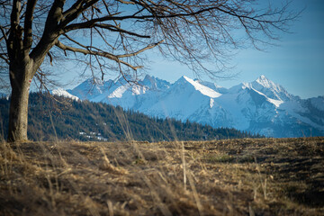 View of the snow-covered Tatra Mountains.