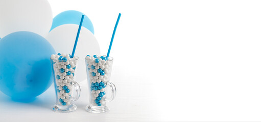 Glasses filled with white-blue candy, the concept of the Israeli holiday Independence Day