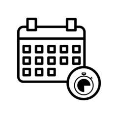 Editable vector graphics. Calendar icons set, deadlines, hourglass, time is money. Time management. Watch with thin lines of symbols for the Internet and mobile phone on a white background.