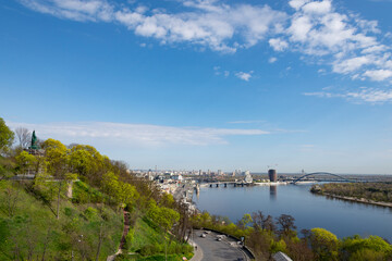 River Dnipro and Podil district Kyiv Ukraine springtime