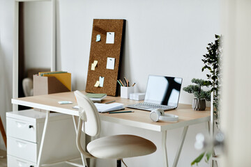 Background of simple home office workplace decorated with plants, copy space