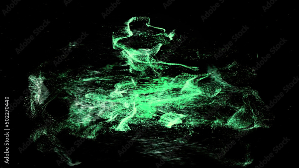 Poster abstract animation of the email icon decaying into multicolored moving particles on black background