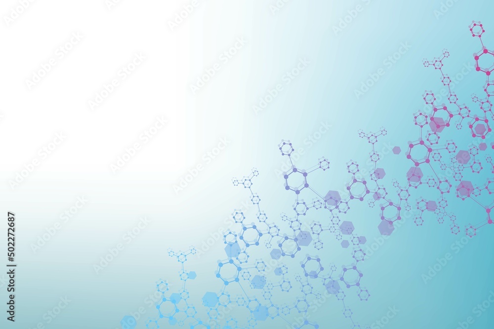 Poster science network pattern, connecting lines and dots. technology hexagons structure or molecular conne