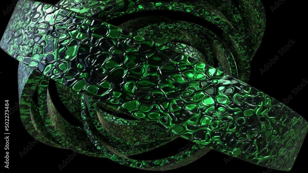 Aufkleber realistic looping abstract 3d animation of the moving reptile skin textured green metallic rings ren