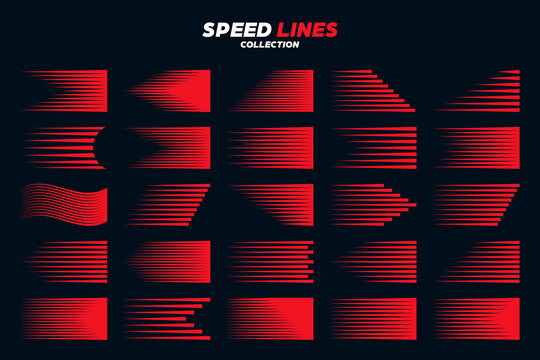 Red comic speed lines signs collection. Motion elements for your design. Vector illustration.