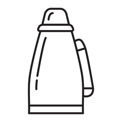 Thermos for hot drinks. Jugful with handle.Outline vector illustration. Isolated on white background.