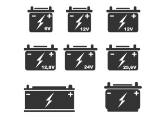 battery icon set 6v to 24v car, truck, battery diffrent sizes 