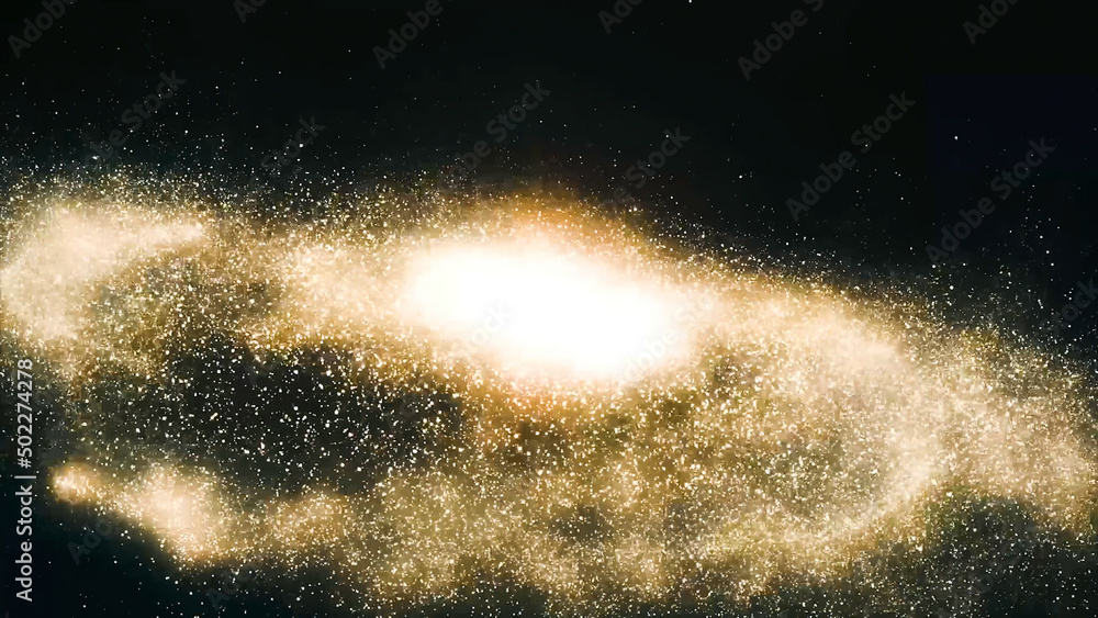 Poster rotating spiral galaxy - deep space exploration. animation of a galaxy in space with stars and nebul