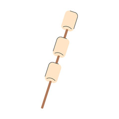 Marshmallow on stick vector flat Illustration. Camping equipment.