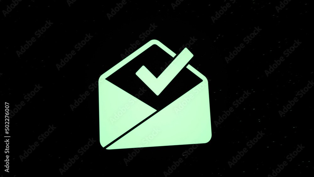 Poster abstract animation of the email icon decaying into multicolored moving particles on black background