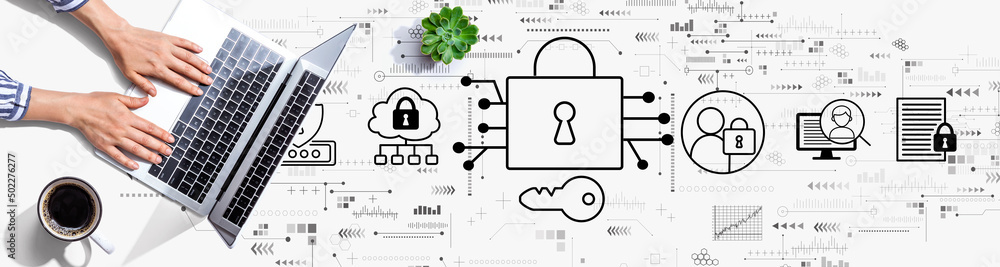 Poster data security concept with person using a laptop computer