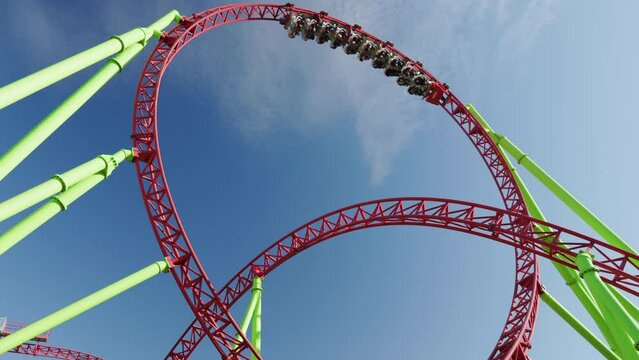 roller coaster, people skating in an amusement park