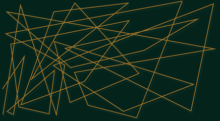 Abstract graphic wallpaper. The fuss of one line with a 3D effect! The golden gradient that fills the line looks original, spectacular and precious. Wallpaper background - dark green.