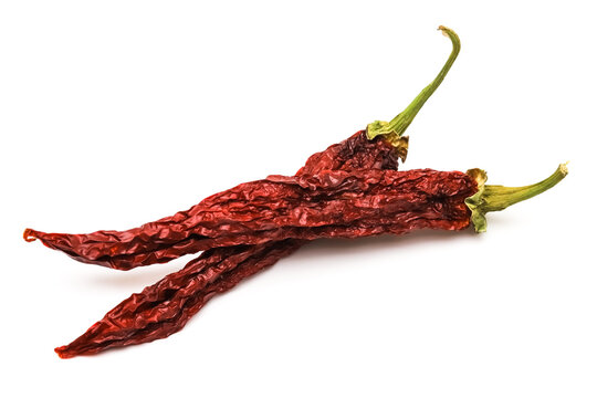Dried red pepper on a white background. Close-up