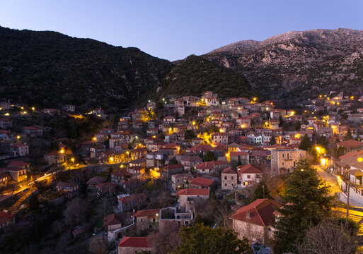 Mountainous town view from above. Stemnitsa, Peloponnese, Greece