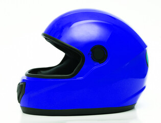 Car helmet in blue on a white background. Close-up
