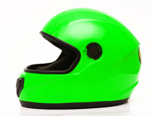 Car helmet in green on a white background. Close-up: