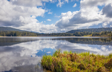 Beautiful landscape of a lake in a forest. Rolley Lake Provincial Park near the town of Mission in BC, Canada