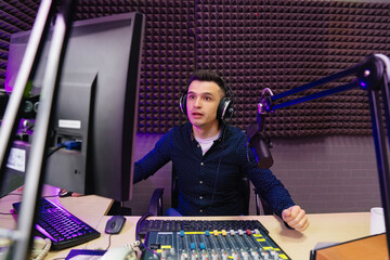 talker professional radio dj with headphones on his head