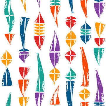 Ethnic motif hand drawn print. Paint brush indigenous style seamless pattern. Freehand grunge design tribal background. Trendy handdrawn folk geometric ornament