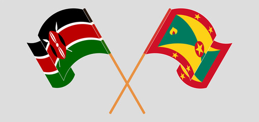 Crossed and waving flags of Kenya and Grenada