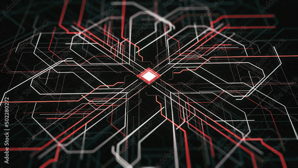 Poster abstract electronic circuit for the distribution of electricity in an urban environment. animation. 