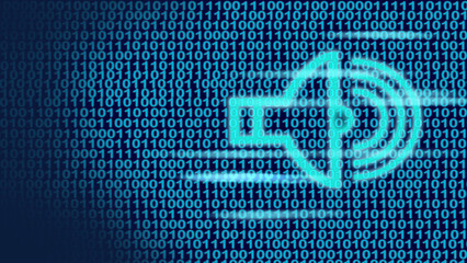 Digital Data Screen with Audio Volume Sign on Futuristic Background