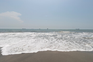 Santa marta city seascape with big ships at background in sunny day