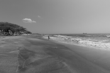 Colombian caribbean beach at Santa marta city. Black and white photography