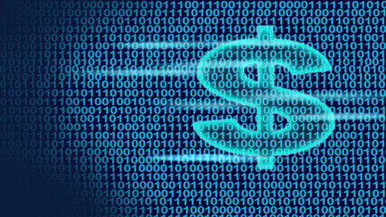Digital Data Screen with Dollar Sign on Futuristic Background