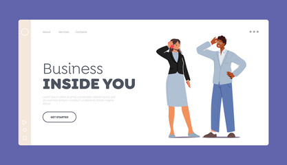 Obraz premium Business People Communicate Landing Page Template. Characters Ask, Searching Solution, Businesspeople Conversation