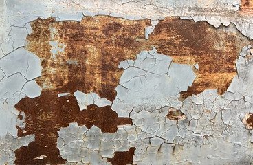 abstract corroded old whie paint on metal walls The wall is cracked with old white paint, Rusty on old metal background