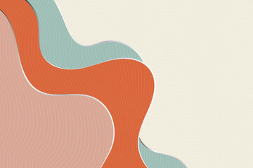 Asian background design with curve layered waves. Thin stripe line pattern overlay. Diagonal colorful waves in retro style