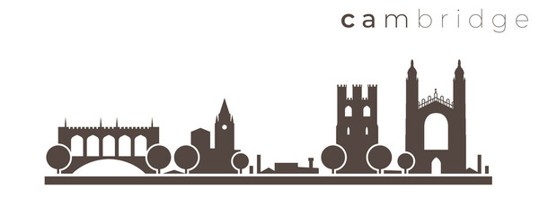 Cambridge England Simple Monochrome Stylish Skyline - obrazy, fototapety, plakaty