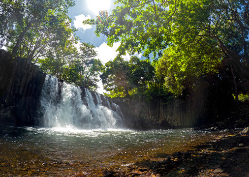 View of Rochester falls during morning in the south of Mauritius island