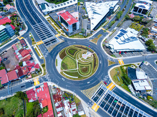 Beautiful aerial view of the new Flag roundabout in Costa Rica, Rotonda de la bandera, un San José