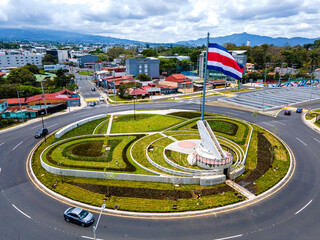 Beautiful aerial view of the new Flag roundabout in Costa Rica, Rotonda de la bandera, un San José - obrazy, fototapety, plakaty