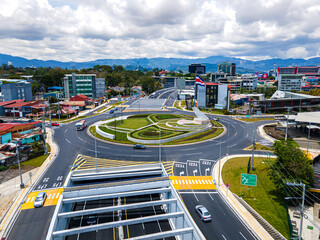 Beautiful aerial view of the new Flag roundabout in Costa Rica, Rotonda de la bandera, un San José
